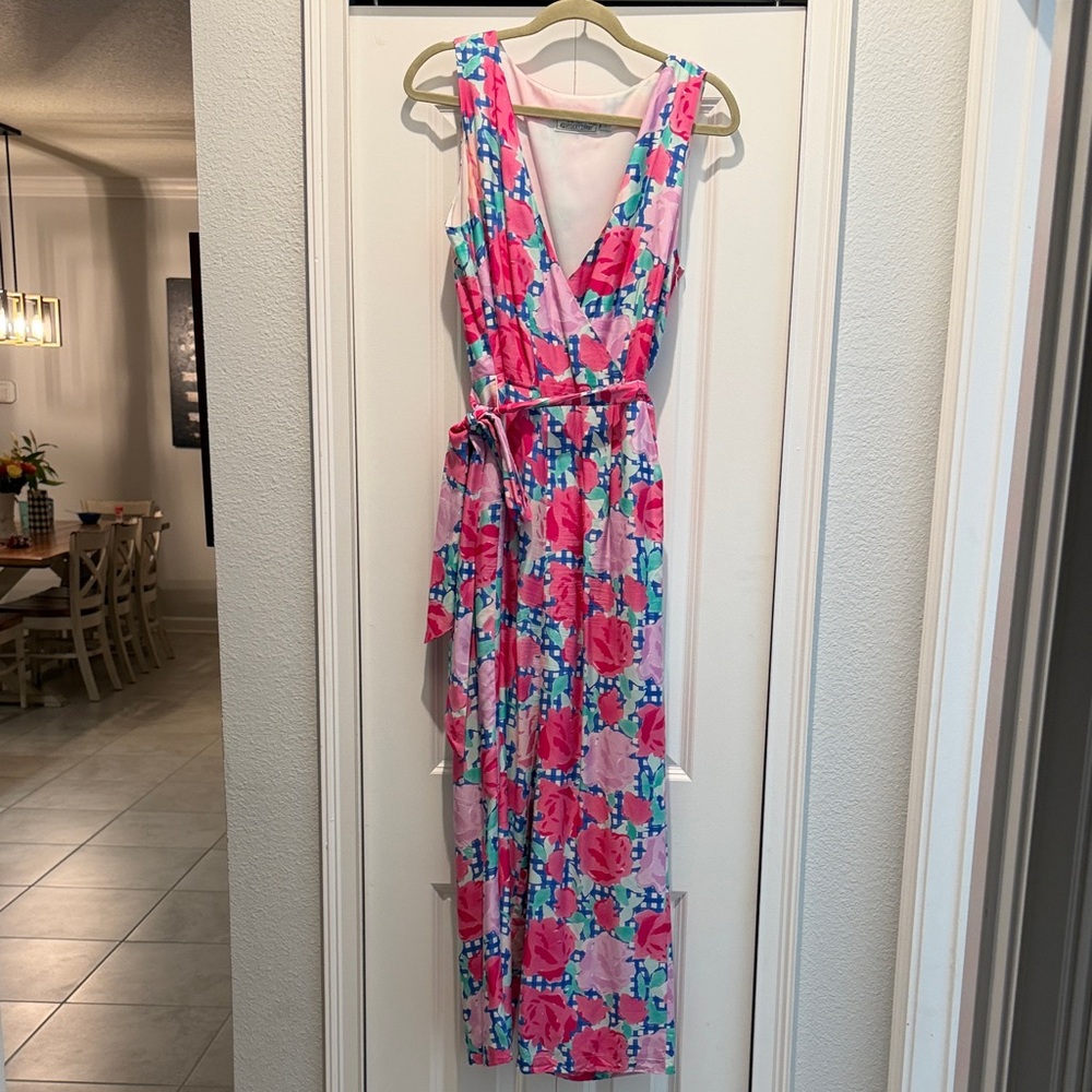 Vineyard Vines Pink and Blue Floral Jumpsuit from the Kentucky Derby 145 size 8